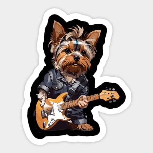 Yorkshire Terrier Playing Guitar Sticker